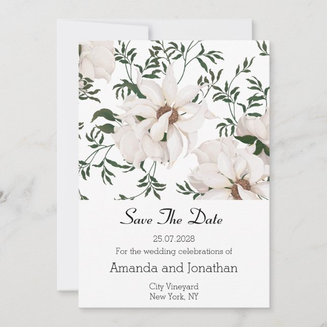 Invitation Aquarelle moderne Roses blanches Enregistrer la ca (Devant)