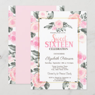 Invitation Aquarelle Moderne Roses Roses Roses Douze ans