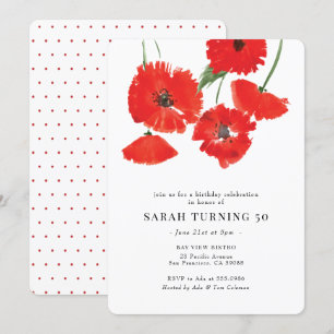 Invitation Aquarelle moderne rouge pavot Anniversaire