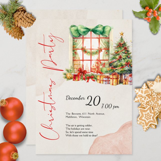 Invitation Aquarelle Moderne Rouge Vert Joyeuse Fête de Noël (Créateur téléchargé)