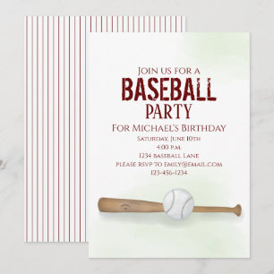 Invitation Aquarelle moderne simple Birthday Baseball Cute