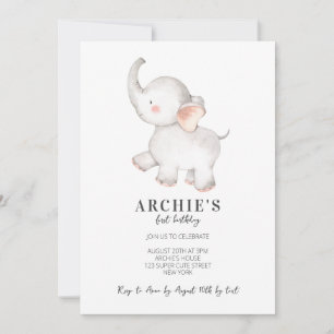 Invitation Aquarelle moderne simple Eléphant 1er anniversaire