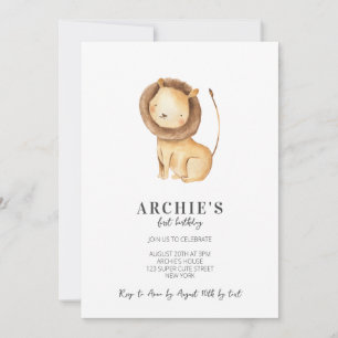 Invitation Aquarelle moderne simple Lion 1er anniversaire