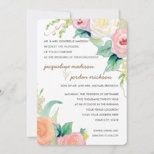 Invitation Aquarelle moderne simple Roses floraux corail rose