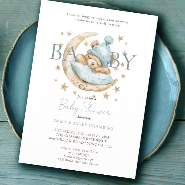 Invitation Aquarelle moderne Teddy Bear Baby shower bleu (Créateur téléchargé)