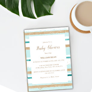 Invitation Aquarelle moderne Vert Baby shower de bande or