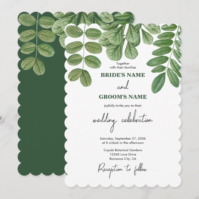 Invitation Aquarelle moderne vert émeraude Mariage vert émera (Devant / Derrière)