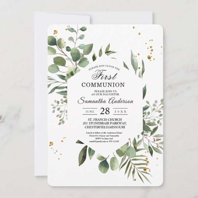 Invitation Aquarelle moderne Vert Eucalyptus Cadre vert (Devant)