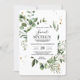 Invitation Aquarelle moderne Vert Eucalyptus Cadre vert