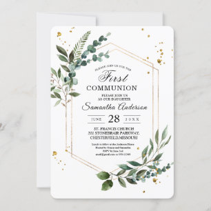 Invitation Aquarelle moderne Vert Eucalyptus Gold Frame