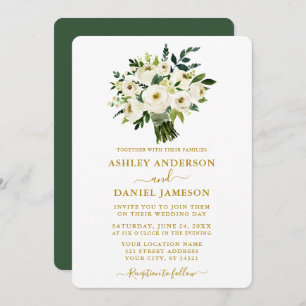 Invitation Aquarelle moderne Vert Floral Mariage Or