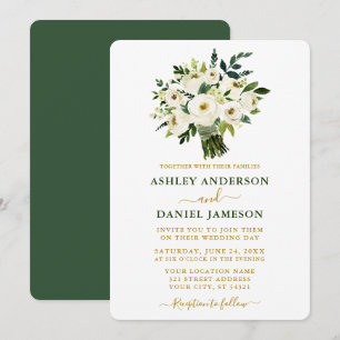 Invitation Aquarelle moderne Vert Floral Mariage or