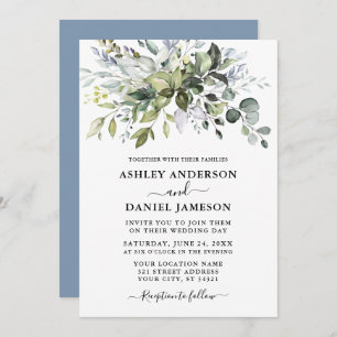 Invitation Aquarelle moderne Vert Mariage Dusty Blue