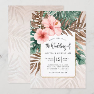 Invitation Aquarelle moderne Vert tropical Mariage floral