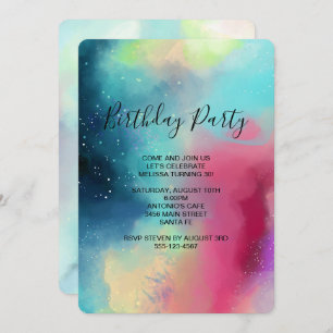 Invitation Aquarelle moderne verte Nebula Anniversaire Abstra