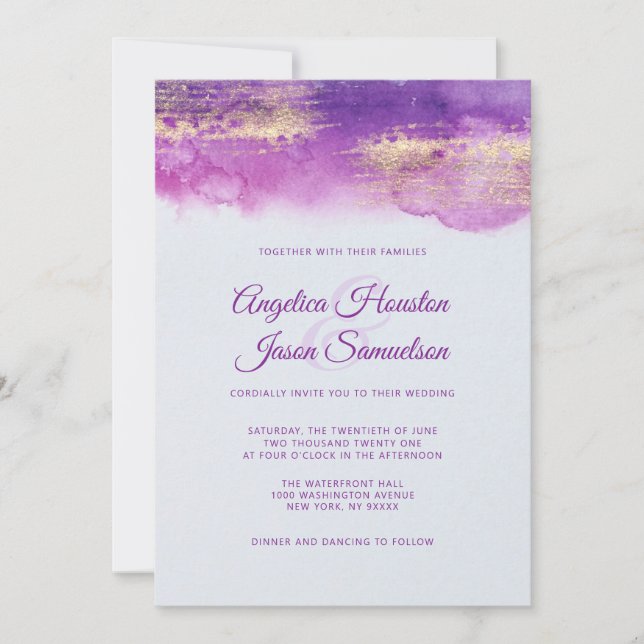 Invitation Aquarelle moderne violet mauve Mariage Lilac (Devant)