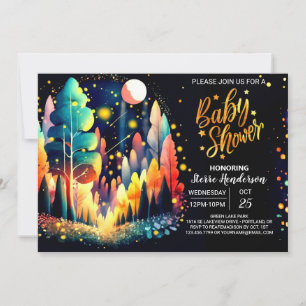 Invitation Aquarelle modifiable lucioles Baby shower Bois
