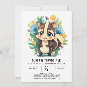 Invitation Aquarelle modifiable Skunk Boy Anniversaire