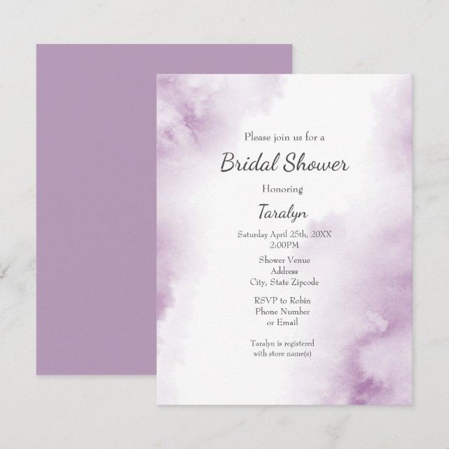 Invitation Aquarelle molle Plum Mauve Abstraite cadre (Devant / Derrière)