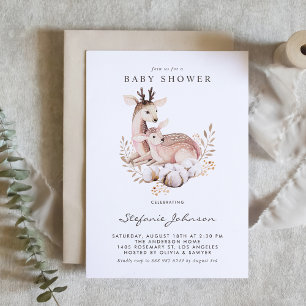 Invitation Aquarelle Mommy and Baby Deer Fall Baby shower