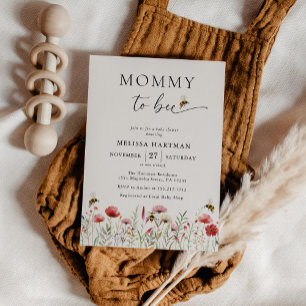 Invitation Aquarelle Mommy to Bee Baby shower Fleur sauvage