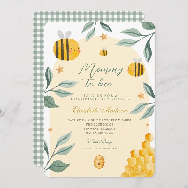 Invitation Aquarelle Mommy to Bee Honey Baby shower doux (Créateur téléchargé)