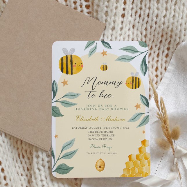 Invitation Aquarelle Mommy to Bee Honey Baby shower doux (Créateur téléchargé)