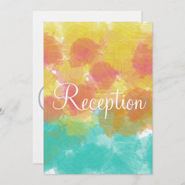 Invitation Aquarelle Monogramme Gouache rose bleu jaune (Devant / Derrière)