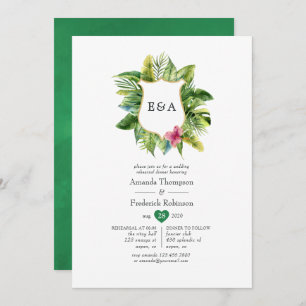 Invitation Aquarelle Monogramme Tropical Summer Beach Mariage