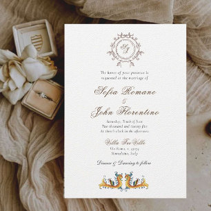 Invitation Aquarelle monographique mariage toscan