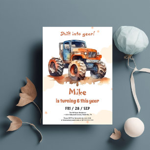 Invitation Aquarelle Monster Camion garçon Anniversaire