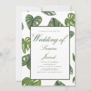 Invitation Aquarelle Monstera et Feuilles botaniques Adansoni