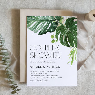 Invitation Aquarelle Monstera Feuilles Tropical Couples Douch