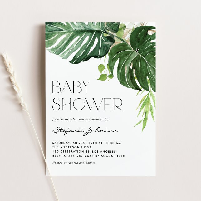 Invitation Aquarelle Monstera Verdure Baby shower tropical (Créateur téléchargé)