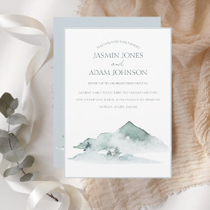 Invitation Aquarelle Montagne Verdure Mariage d'hiver