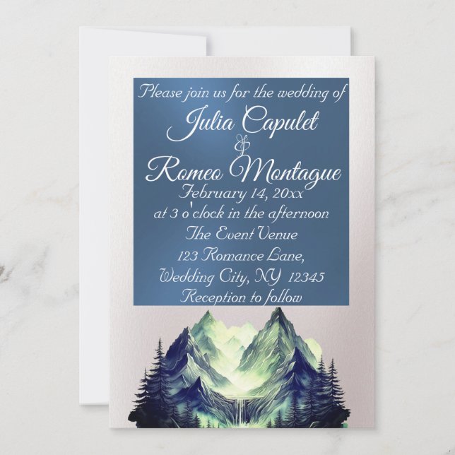Invitation Aquarelle Montagnes Blue 2 Mariage (Devant)