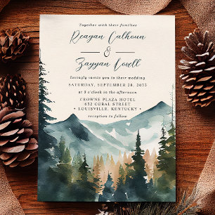 Invitation Aquarelle Montagnes Et Pins Mariage De Calligraphi