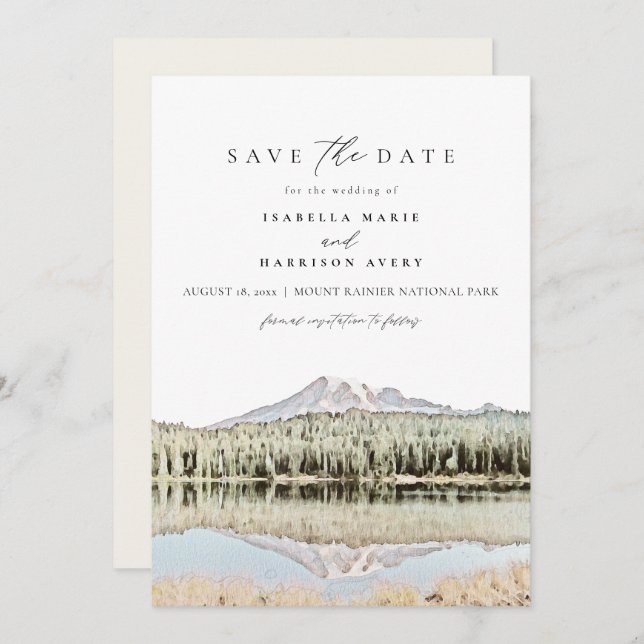 Invitation Aquarelle MOUNT RAINIER Destination Enregistrer la (Devant / Derrière)