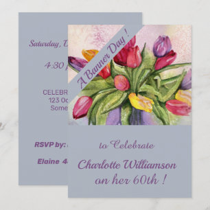 Invitation Aquarelle multicolore Tulipe Anniversaire Floral