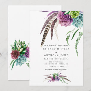 Invitation Aquarelle mystique Boho Couples Succulents Douche