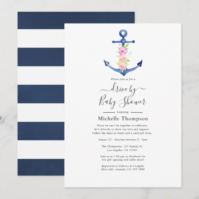 Invitation Aquarelle Naissance ou Mariage Thème Marin (Devant / Derrière)