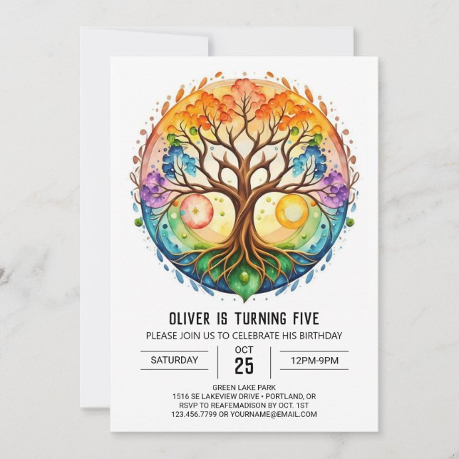 Invitation Aquarelle Nature Arbre de vie Anniversaire (Devant)