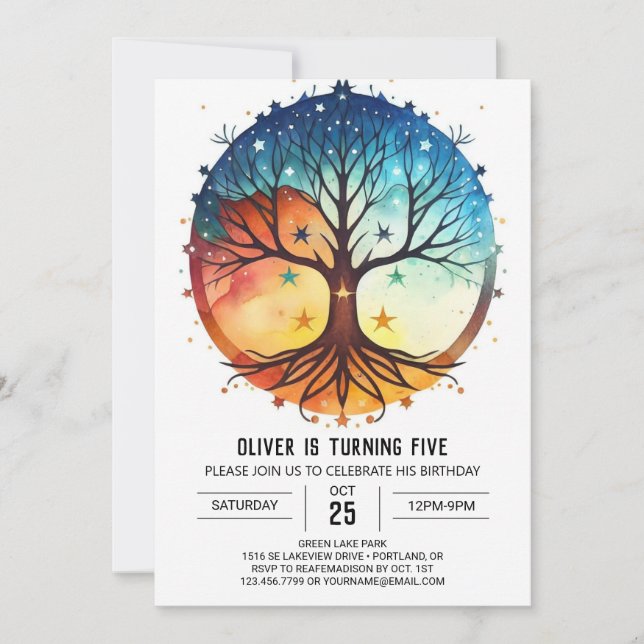 Invitation Aquarelle Nature Arbre de vie Anniversaire (Devant)