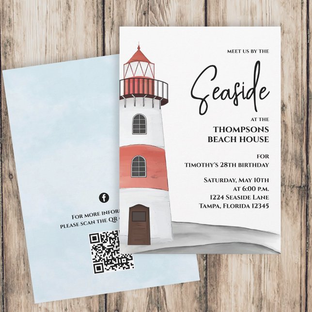 Invitation Aquarelle Nautique Light House QR Code Party (Créateur téléchargé)