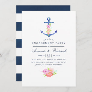 Invitation Aquarelle Nautique Thème Floral Engagement Party