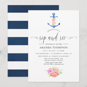 Invitation Aquarelle Nautique Thème Floral Sip et voir
