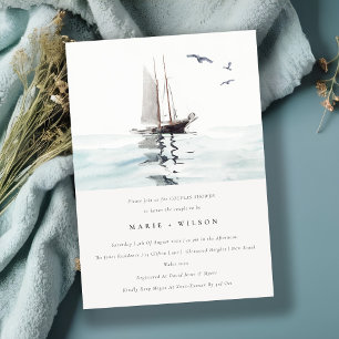 Invitation Aquarelle Nautique Voile Yacht Couples Douche