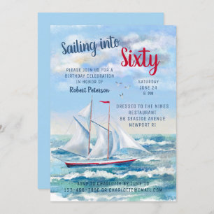 Invitation Aquarelle Nautique Yacht Soixante Anniversaire