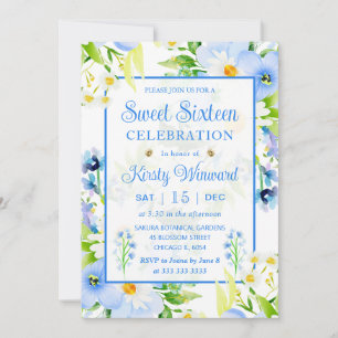 Invitation Aquarelle Ne m'oubliez pas et marguerites Sweet Si