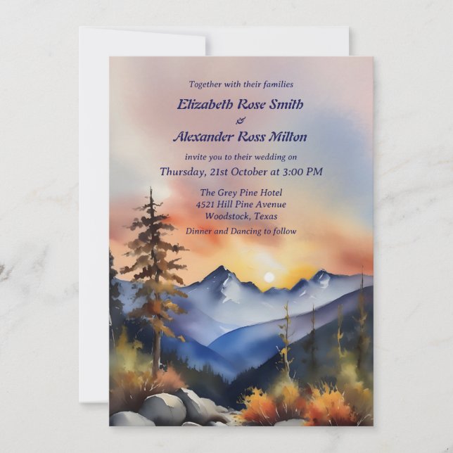 Invitation Aquarelle neige couvert montagnes mariage (Devant)